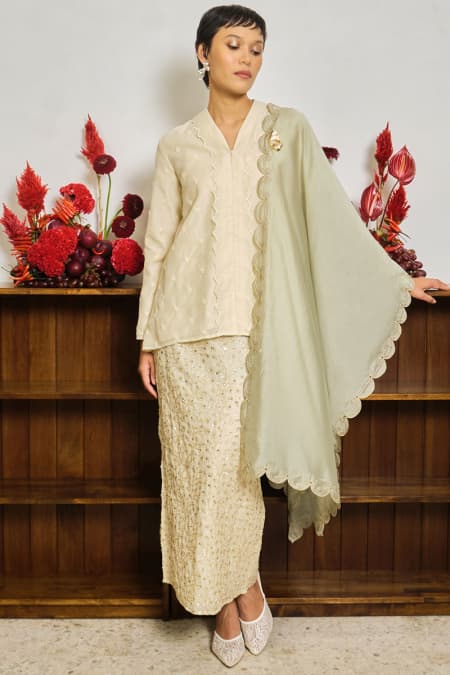 COTTON Ranindra Blouse & Skirt - Champagne