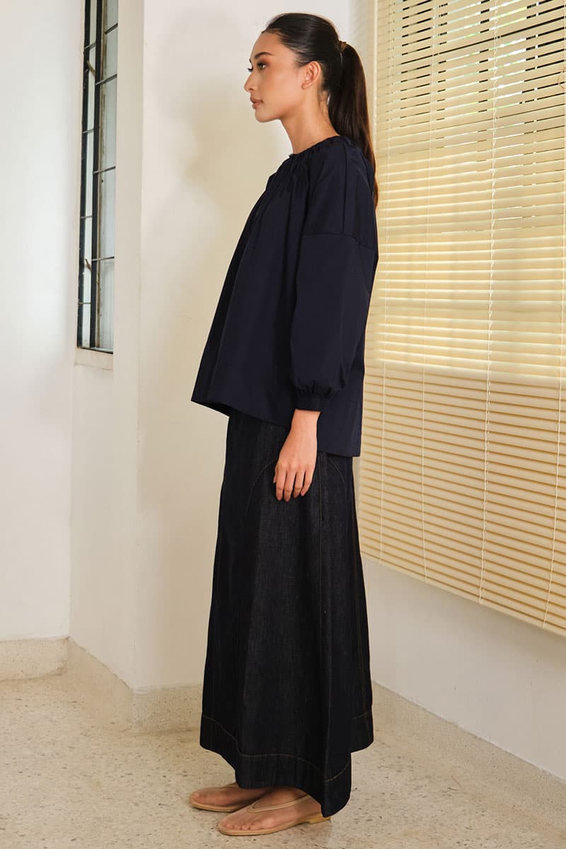 Daliah Drop Shoulder Blouse - Midnight Blue - Image 3