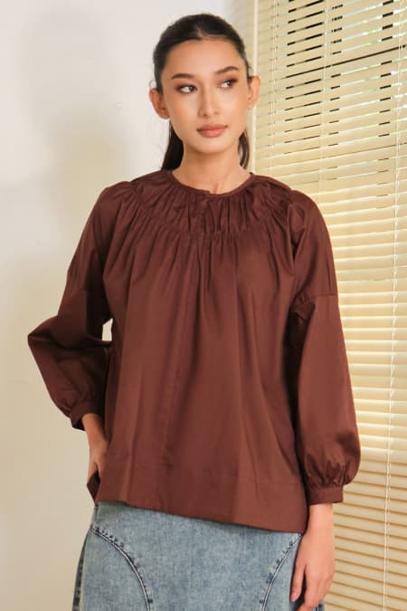 Daliah Drop Shoulder Blouse - Cocoa