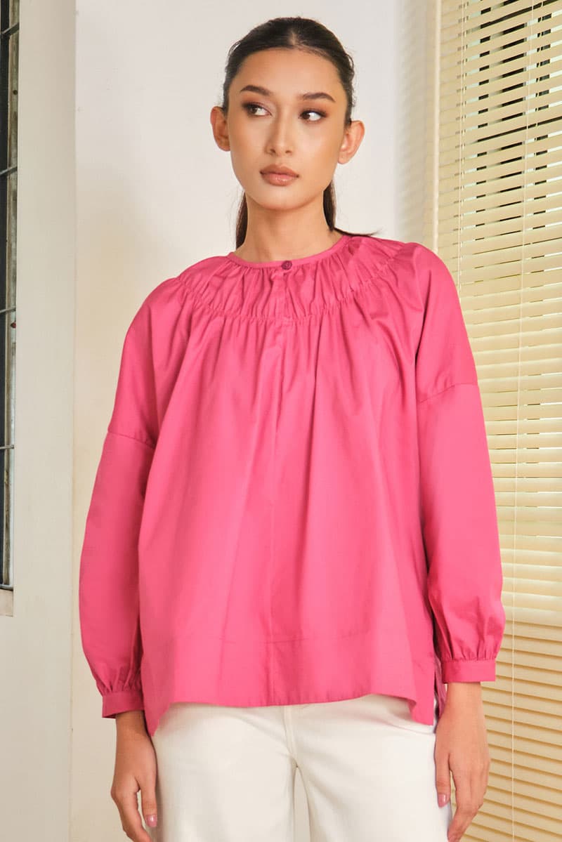 Daliah Drop Shoulder Blouse - Hibiscus - Image 1