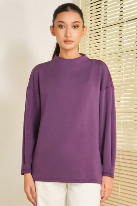 Denali Soft High Neck Blouse - Blackberry