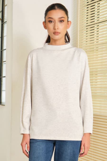 Denali Soft High Neck Blouse - Cool Heather Grey
