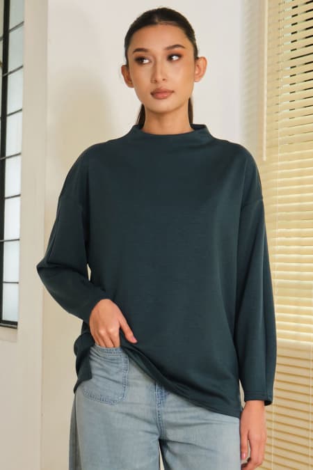 Denali Soft High Neck Blouse - Deep Spruce