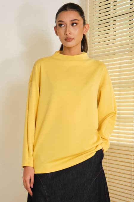 Denali Soft High Neck Blouse - Lemon