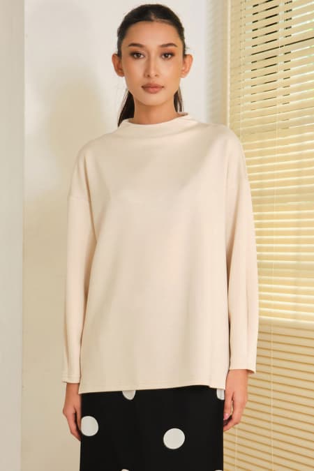 Denali Soft High Neck Blouse - Oatmilk