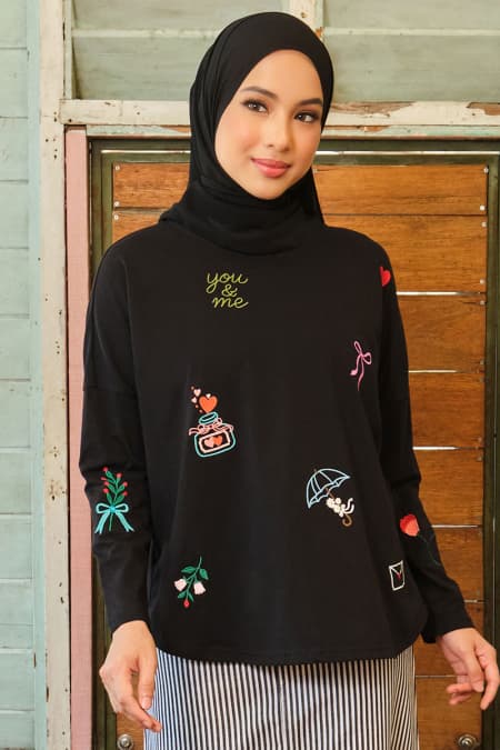Crane Drop-Shoulder Tee - Black