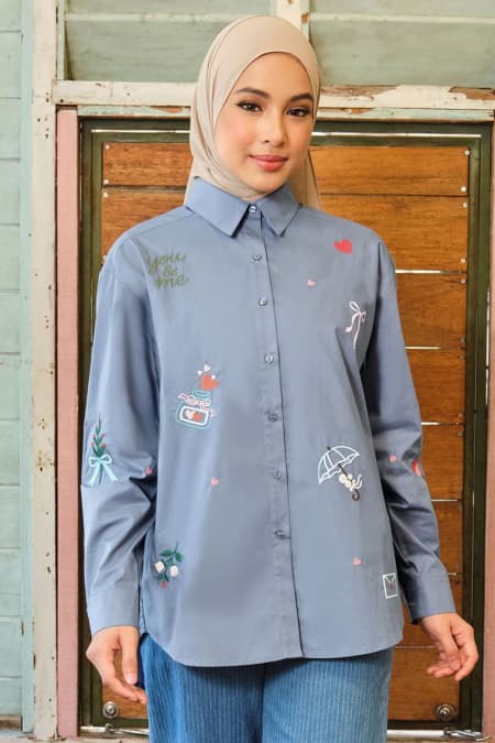 Swing Front Button Shirt - Slate Blue