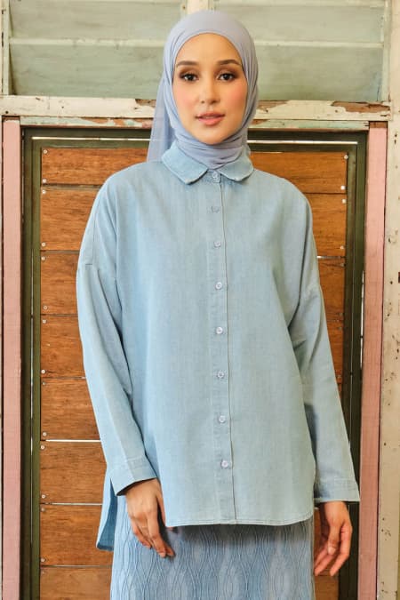Beetle Front Button Shirt - Light Wash