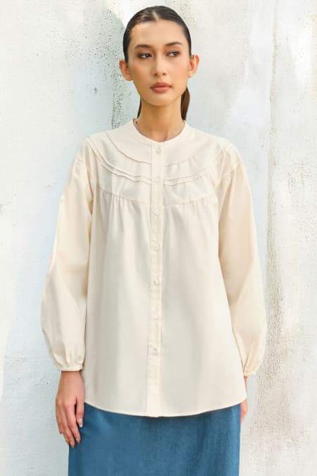 Charlise Front Button Blouse - Oatmilk
