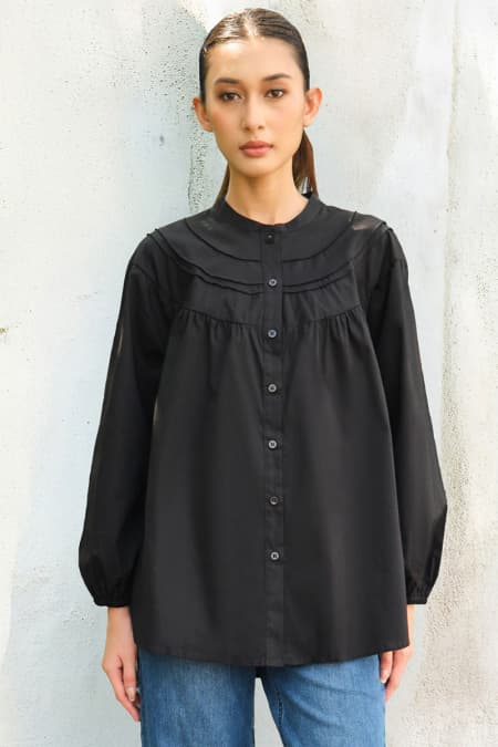 Charlise Front Button Blouse - Black