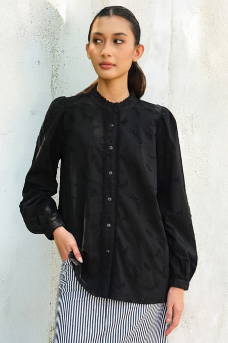 Ryan Front Button Blouse - Black