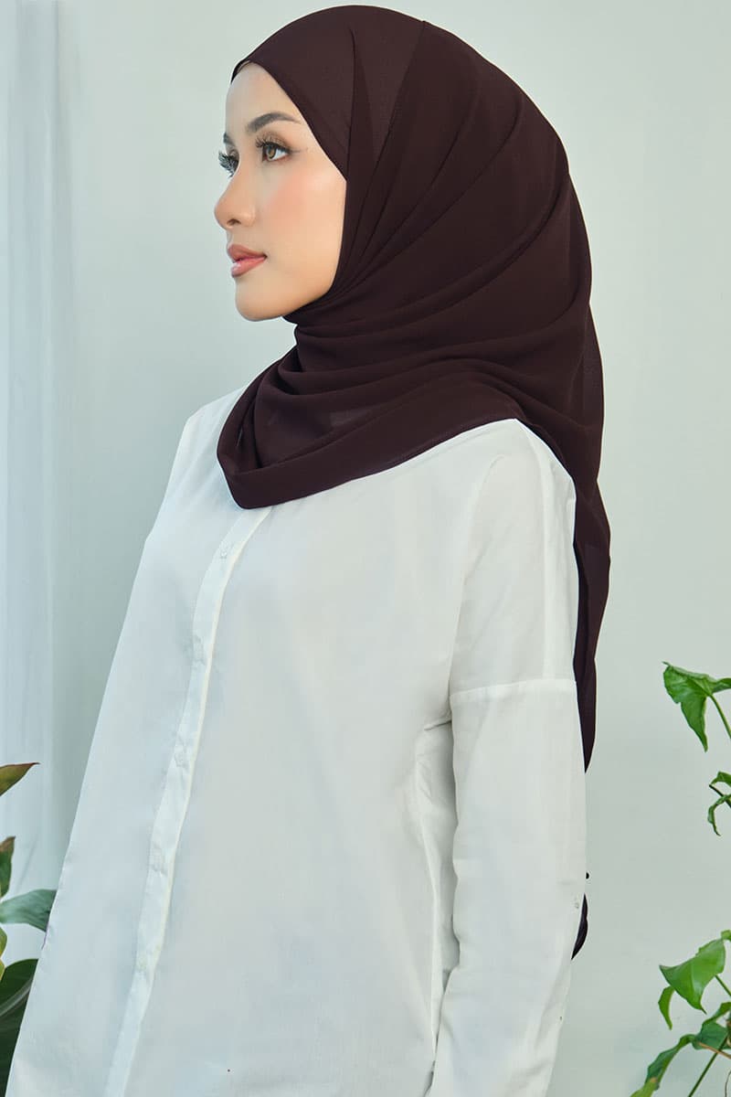 Aida Chiffon Tudung Headscarf - Dark Chestnut - Image 2