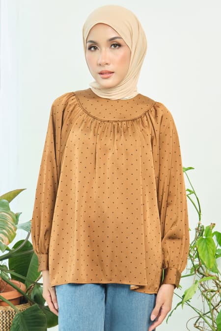 Bradley Flared Blouse - Brown Polka