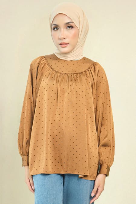 Bradley Flared Blouse - Brown Polka