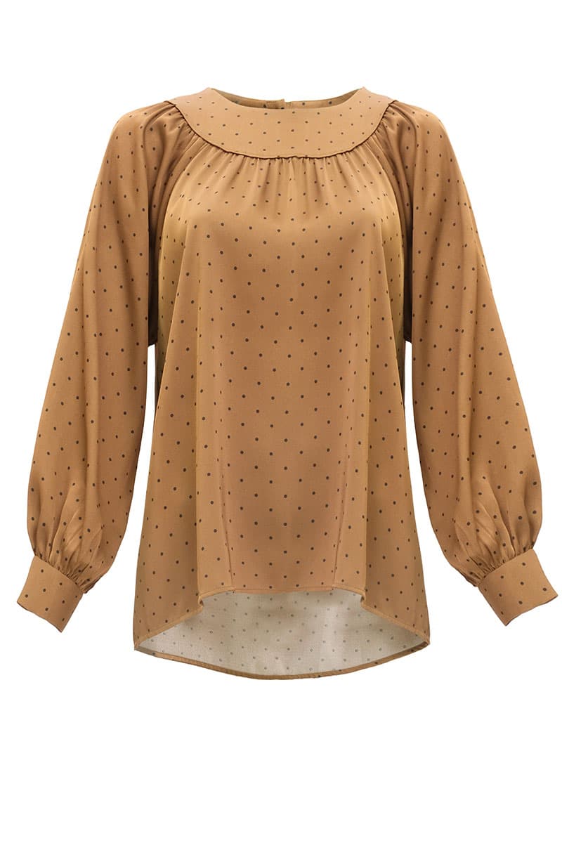 Bradley Flared Blouse - Brown Polka - Image 2