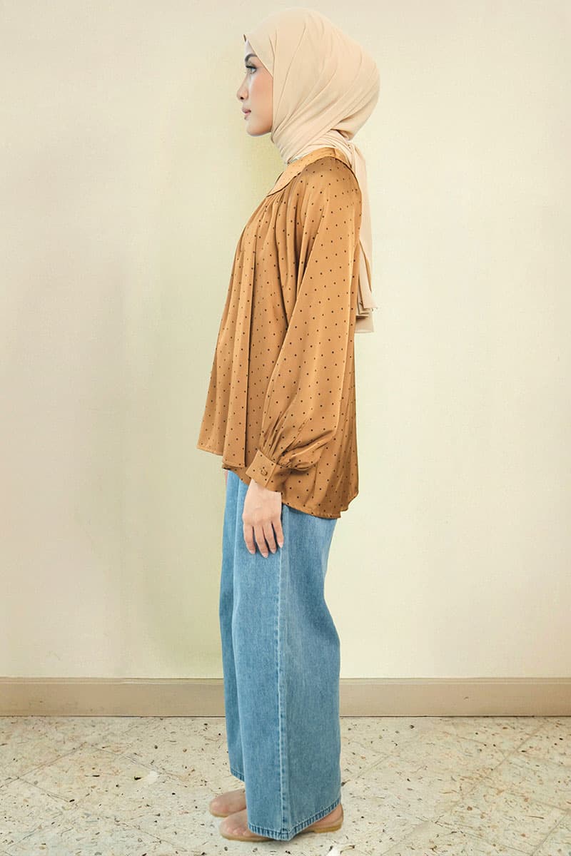 Bradley Flared Blouse - Brown Polka - Image 3