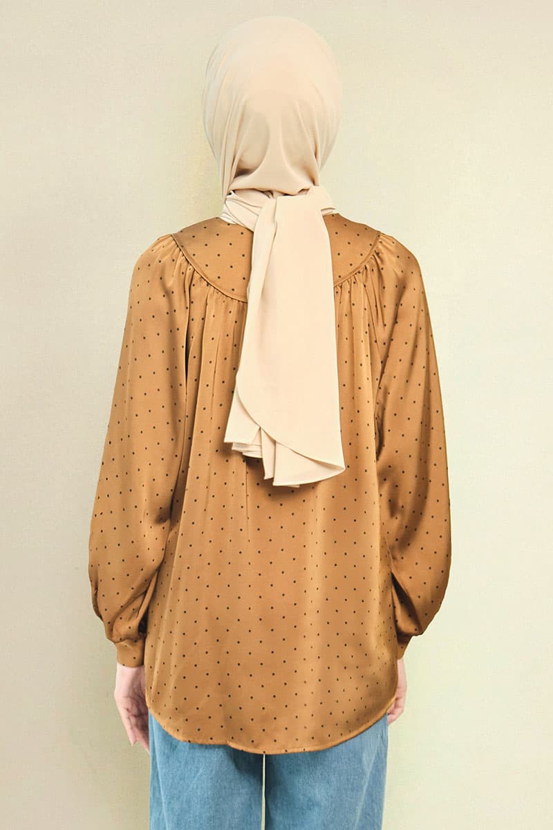 Bradley Flared Blouse - Brown Polka - Image 4