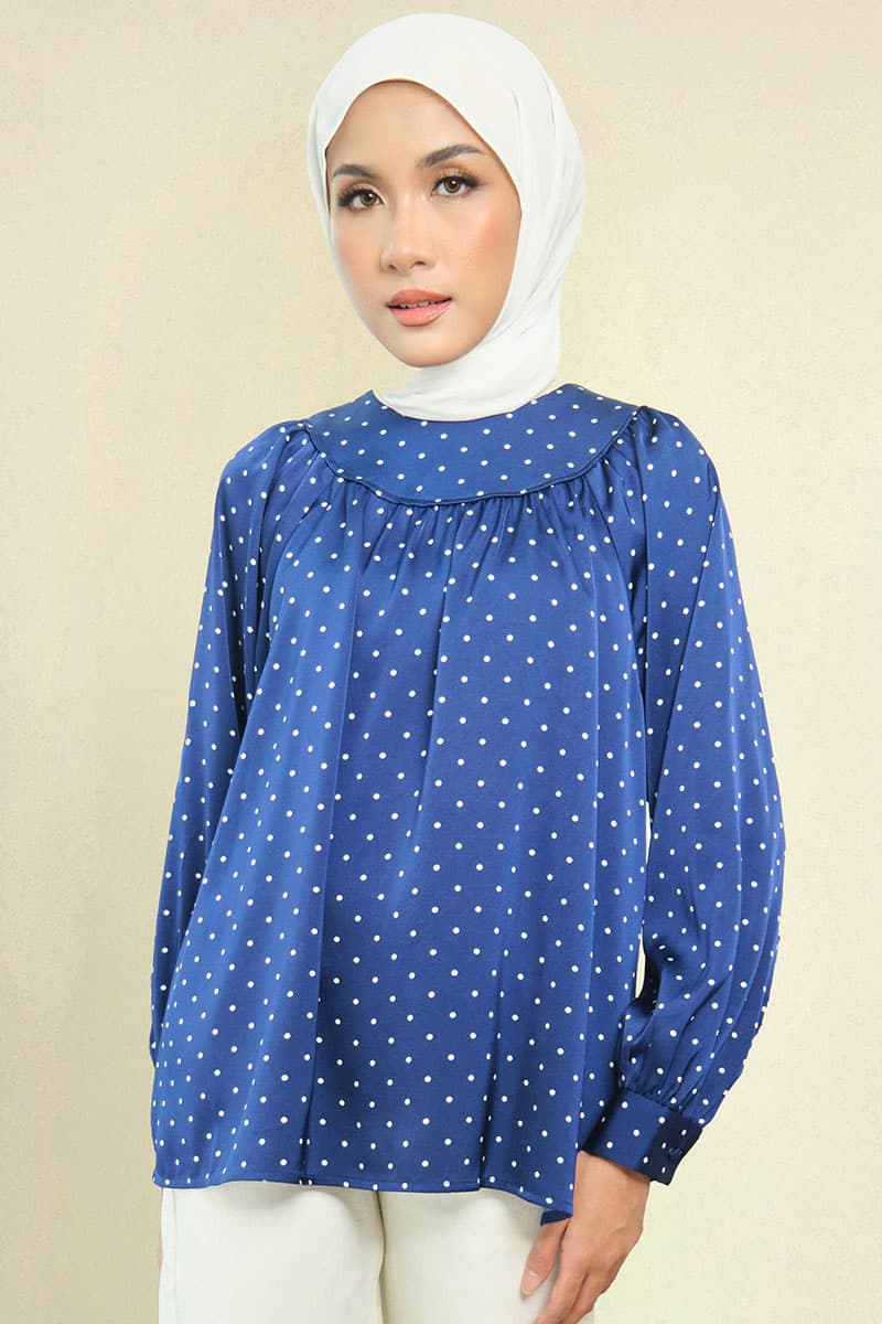 Bradley Flared Blouse - Navy Polka - Image 1