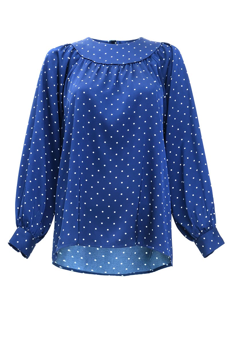 Bradley Flared Blouse - Navy Polka - Image 2