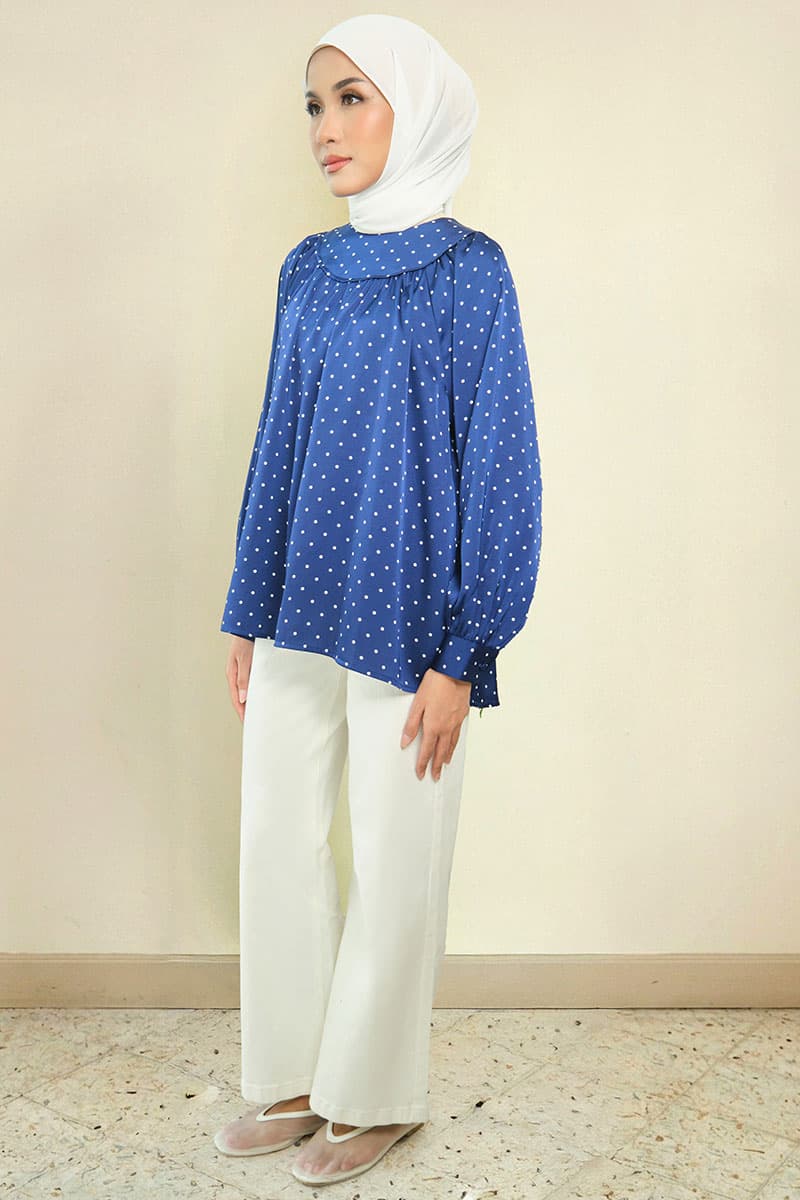 Bradley Flared Blouse - Navy Polka - Image 3