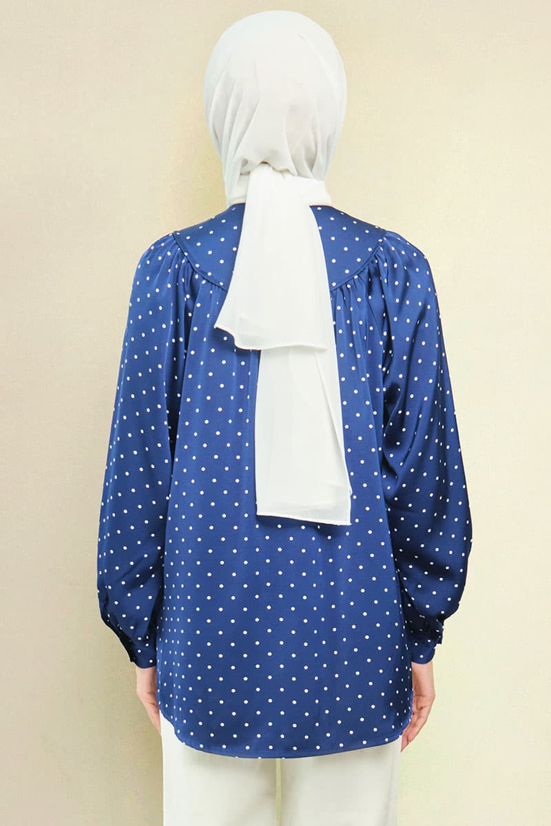 Bradley Flared Blouse - Navy Polka - Image 4