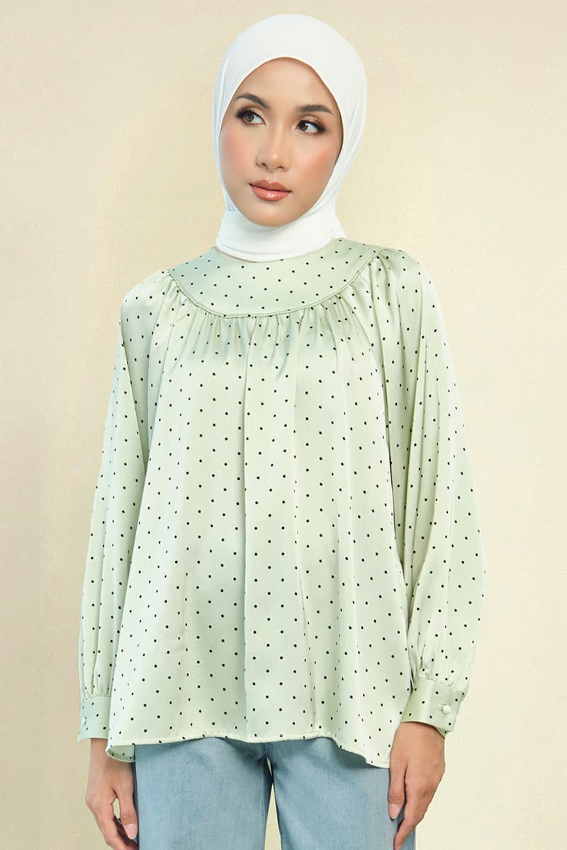 Bradley Flared Blouse - Mint Polka - Image 1