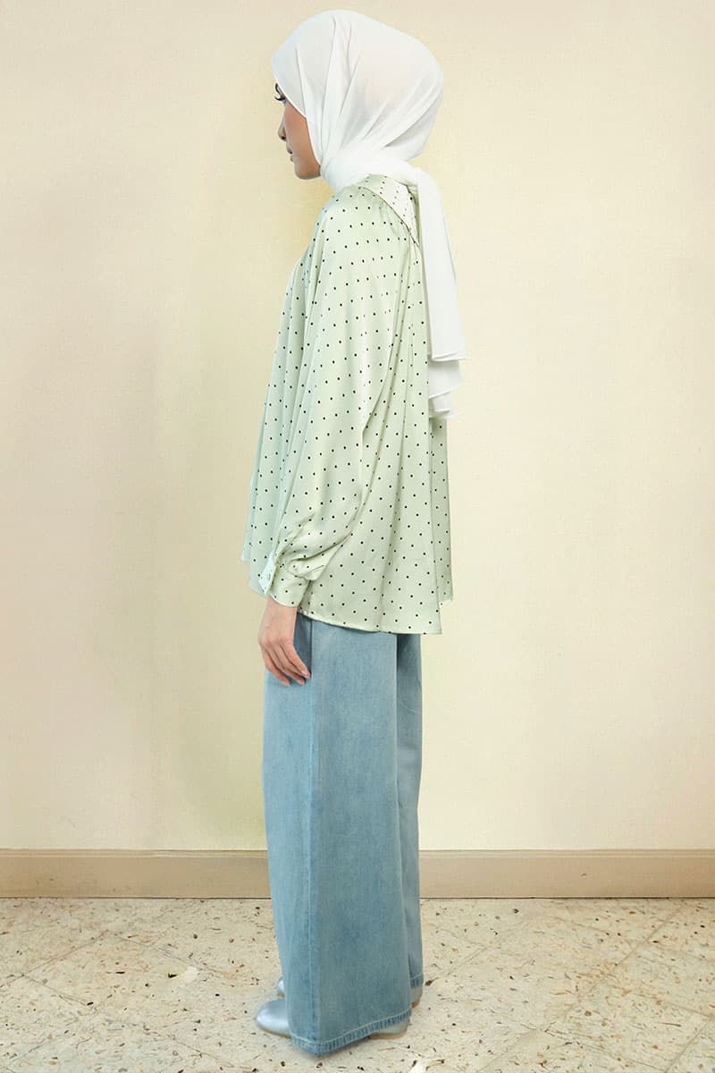 Bradley Flared Blouse - Mint Polka - Image 3