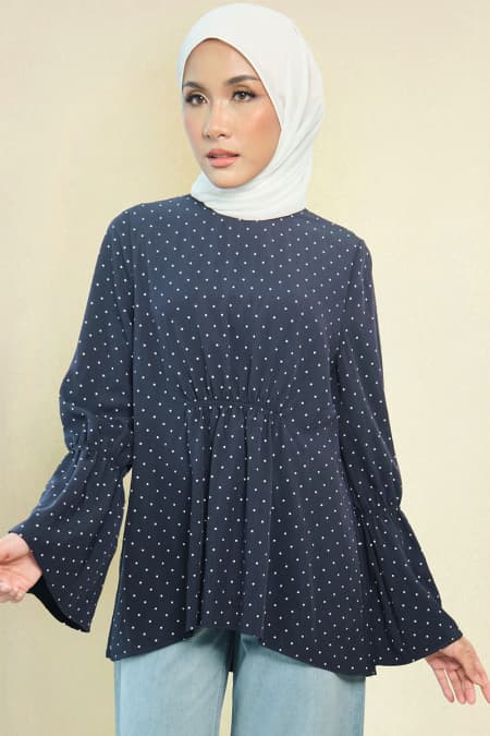 Mountain Flared Blouse - Midnight Polka