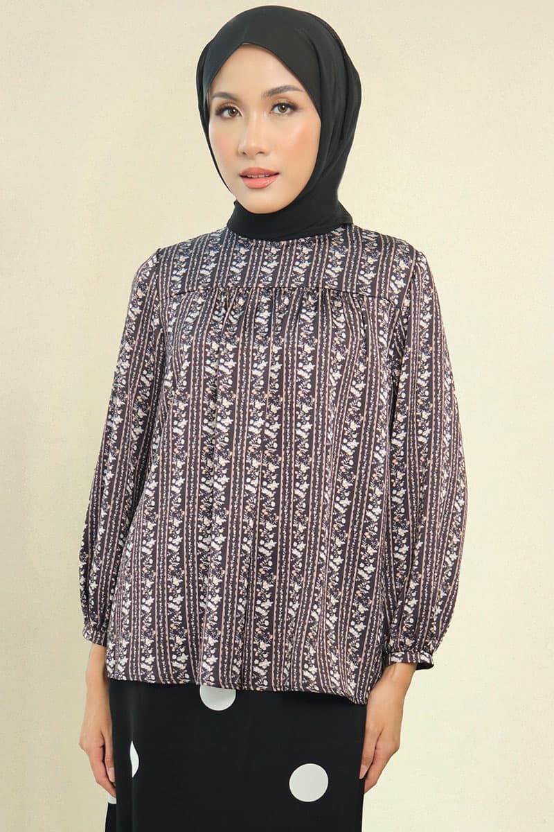 Mark Flared Satin Blouse - Black Floral - Image 1