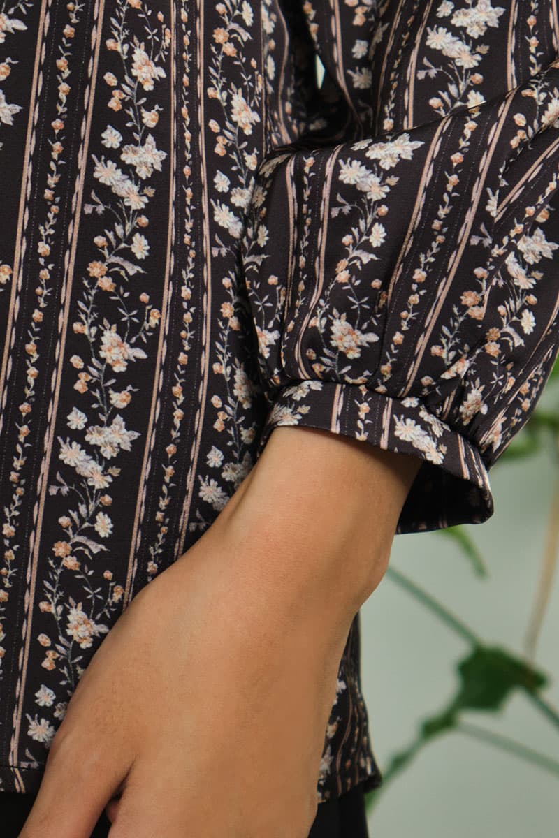 Mark Flared Satin Blouse - Black Floral - Image 6