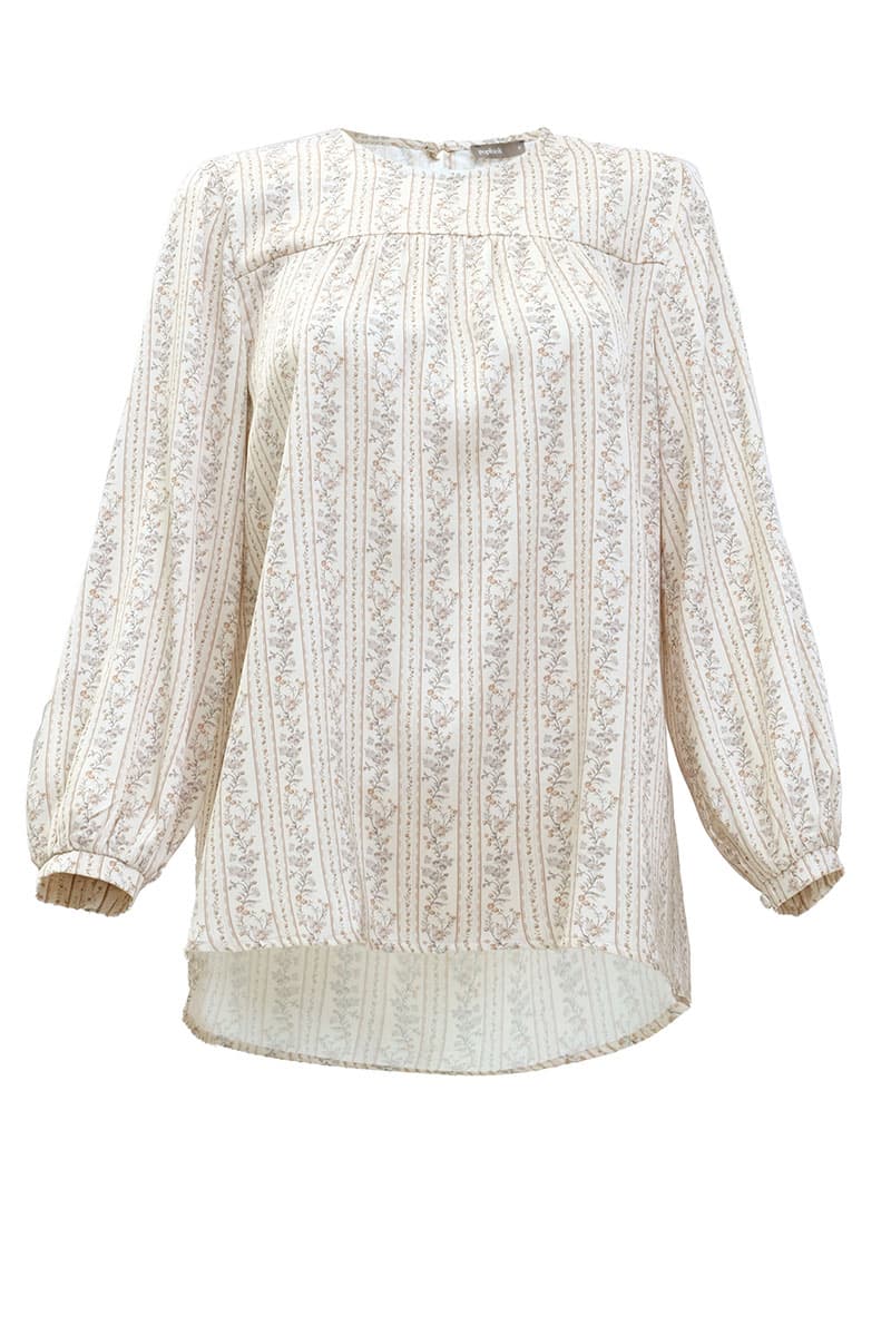 Mark Flared Satin Blouse - Beige Floral - Image 2
