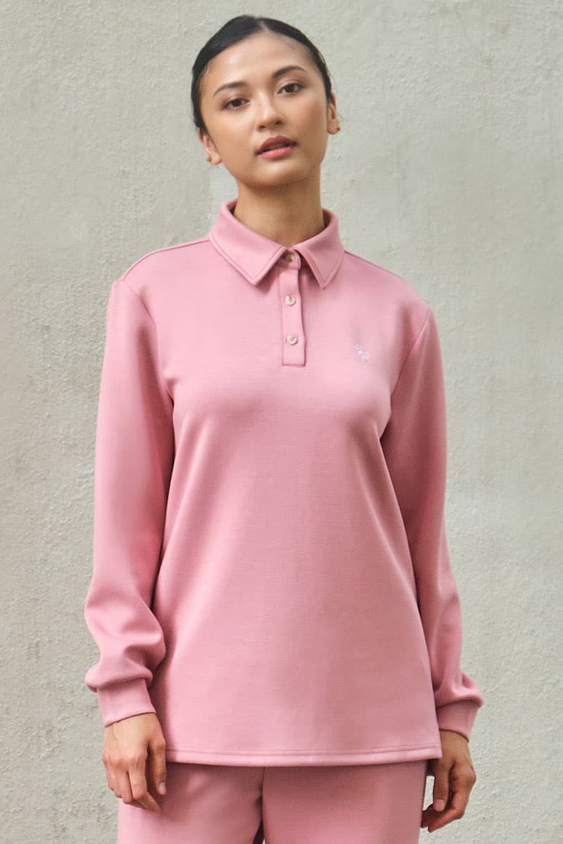Victor Drop Shoulder Polo Shirt - Dusty Rose - Image 1