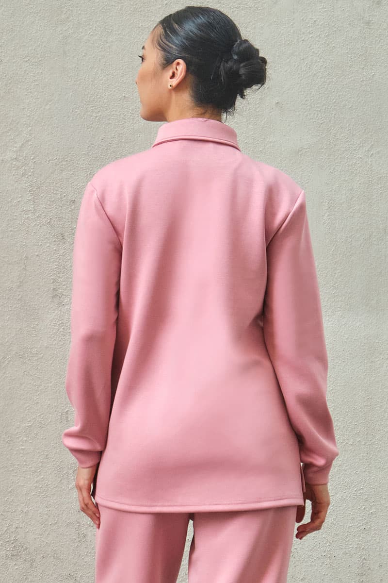 Victor Drop Shoulder Polo Shirt - Dusty Rose - Image 4