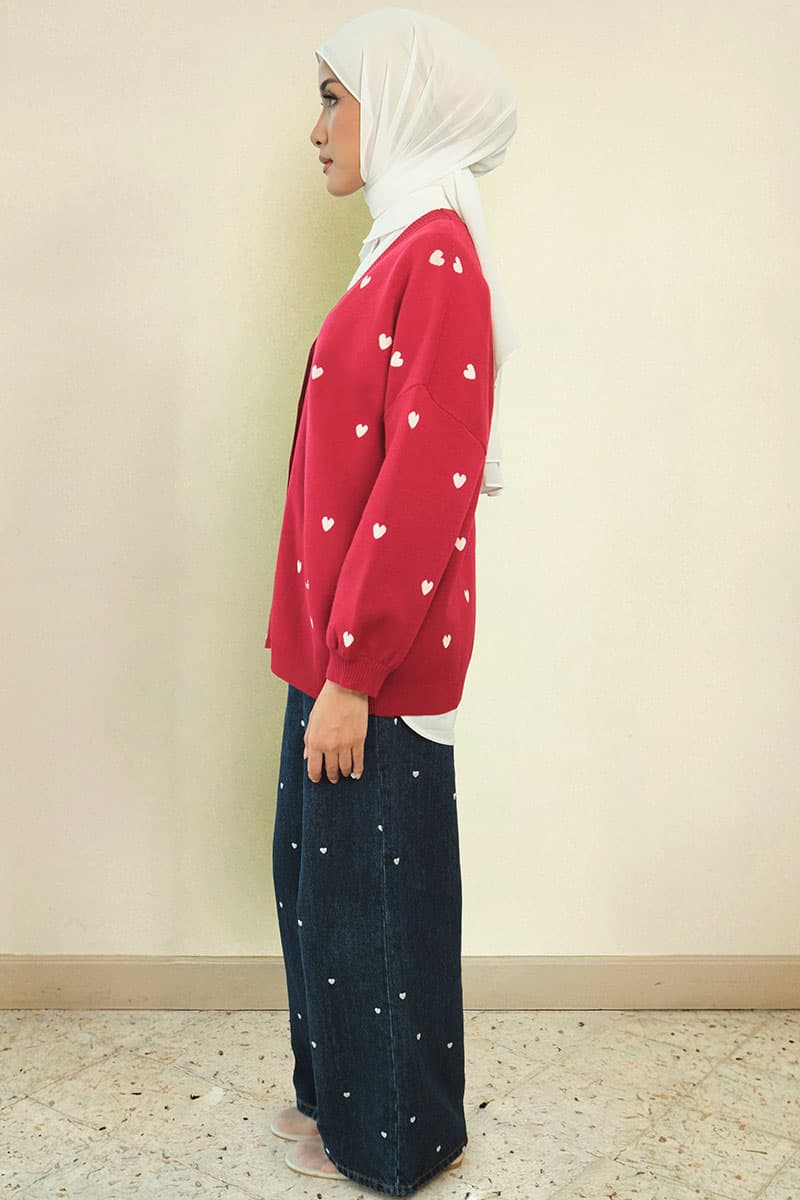 Camelia Drop-Shoulder Cardigan - Maroon - Image 3