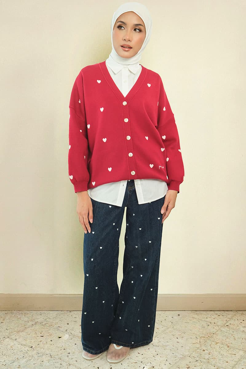Camelia Drop-Shoulder Cardigan - Maroon - Image 5