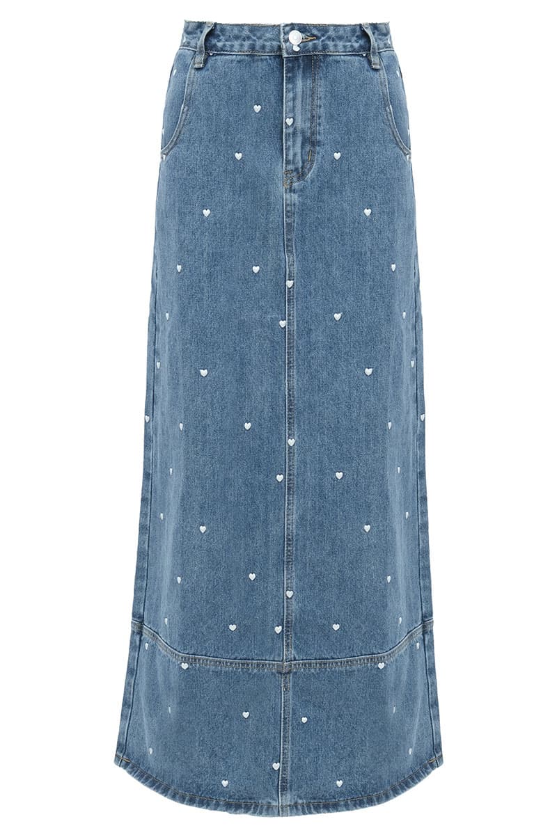 PRE-ORDER COTTON Carine A-Line Denim Skirt - Light Wash - Image 2