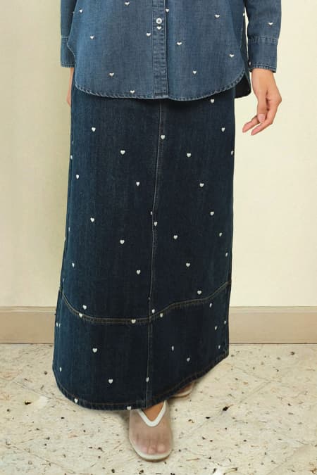 COTTON Carine A-Line Denim Skirt - Dark Wash