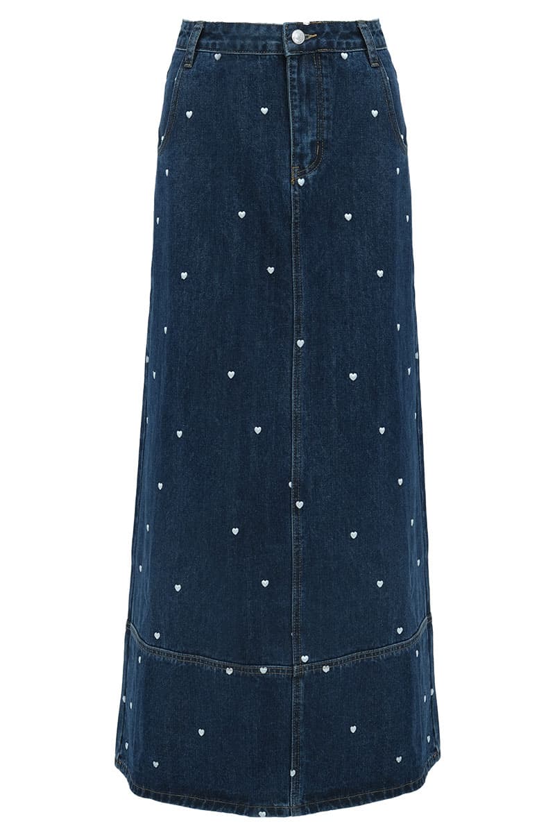 COTTON Carine A-Line Denim Skirt - Dark Wash - Image 2