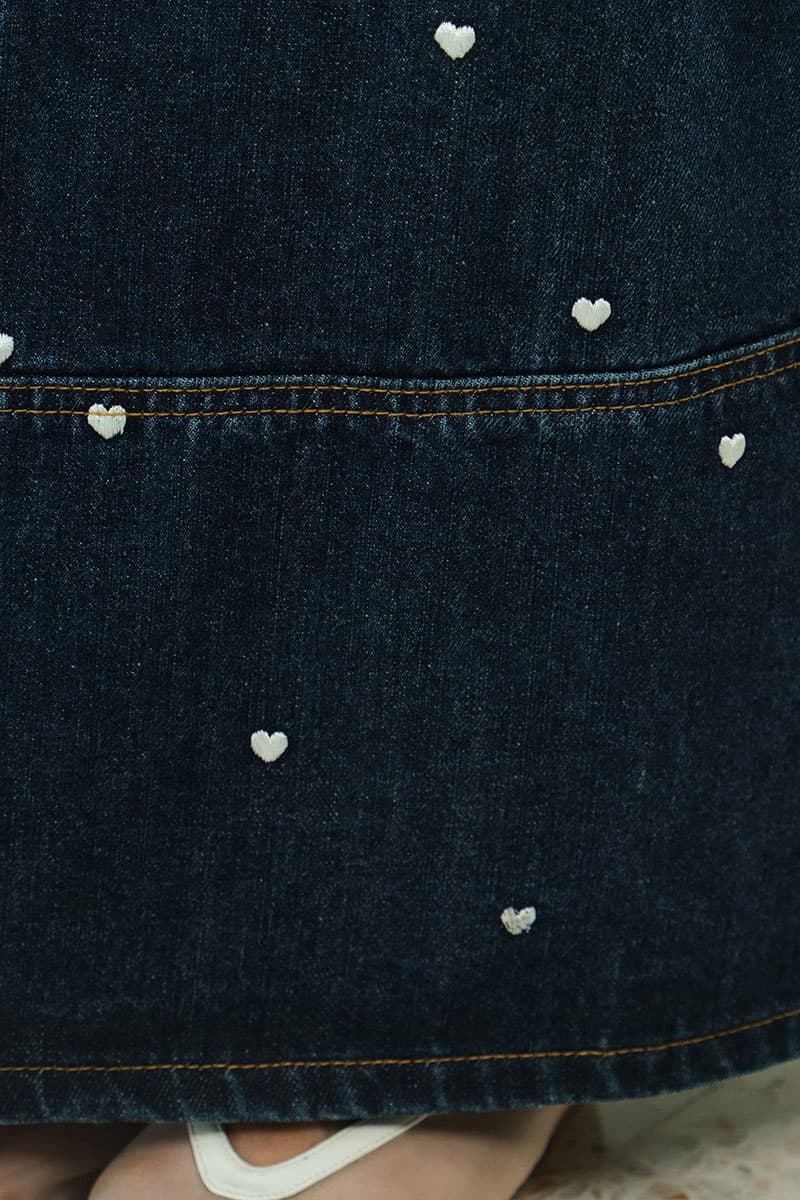PRE-ORDER COTTON Carine A-Line Denim Skirt - Dark Wash - Image 6