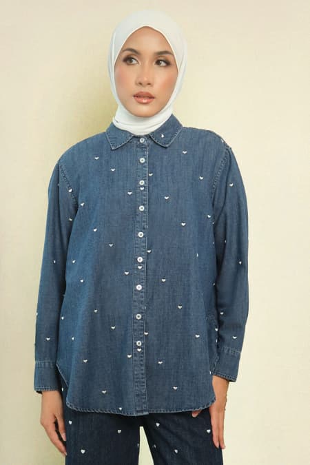 PRE-ORDER Lana Front Button Shirt - Dark Wash
