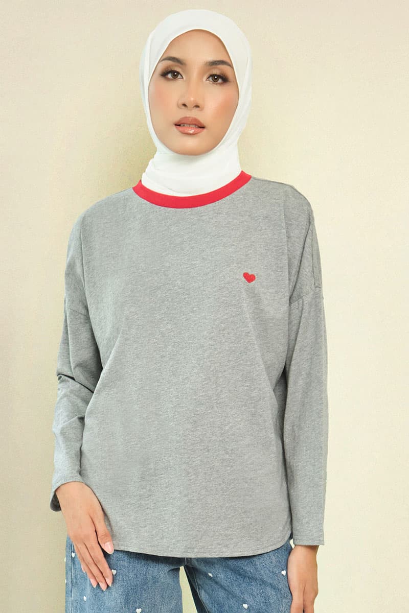 Irina Round Neck Tee - Heather Grey - Image 1