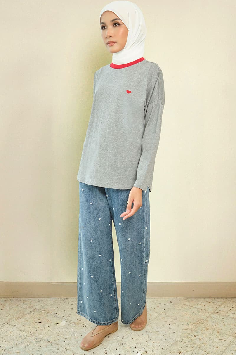 Irina Round Neck Tee - Heather Grey - Image 3