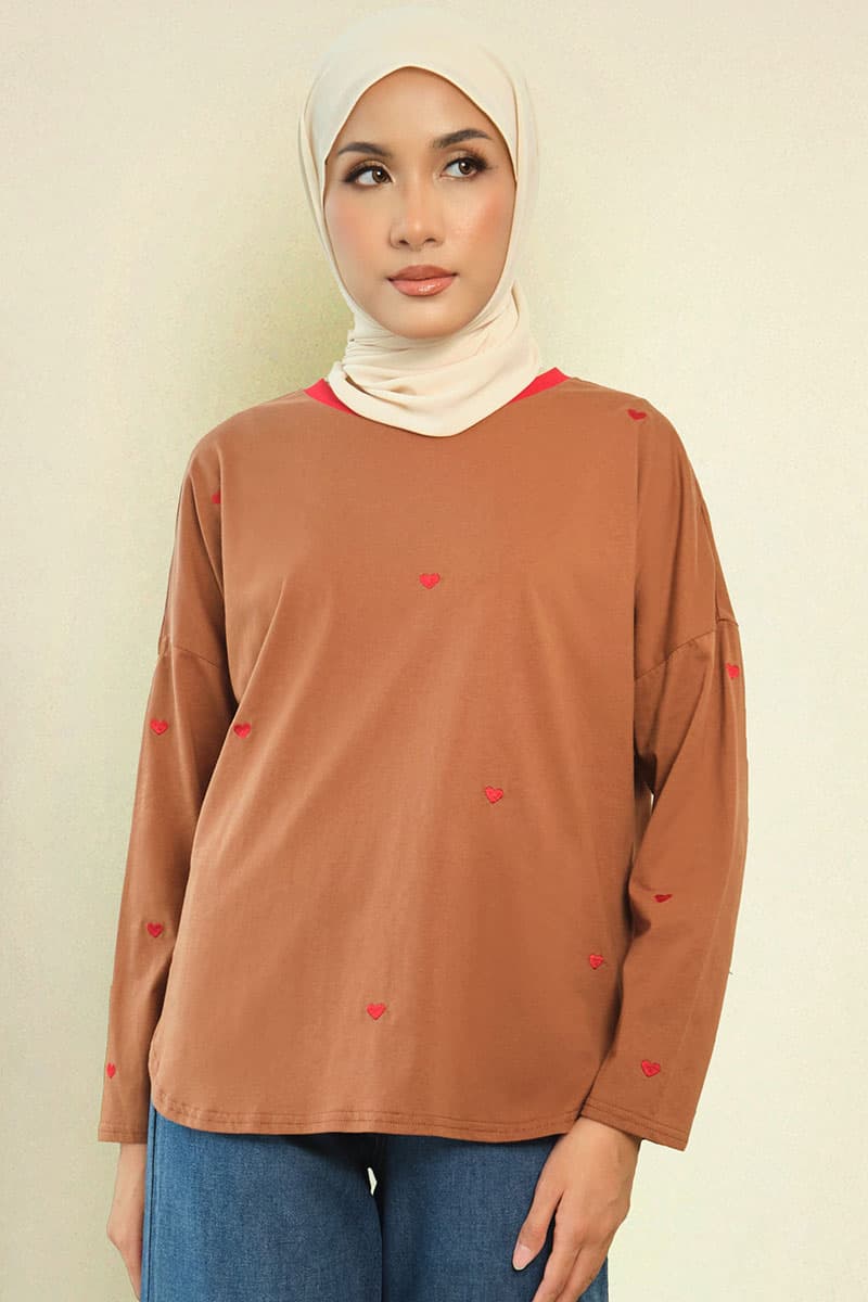 Soffia Round Neck Tee - Brownie - Image 1
