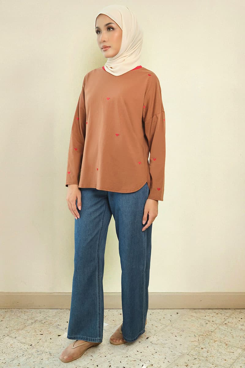 Soffia Round Neck Tee - Brownie - Image 3