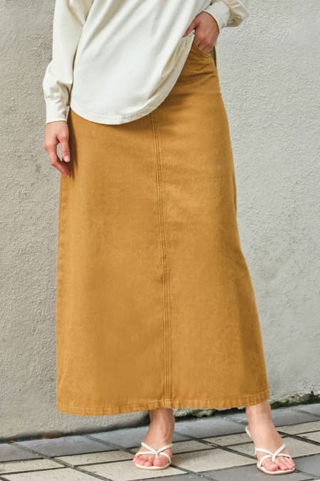 COTTON Castle A-Line Denim Skirt - Camel