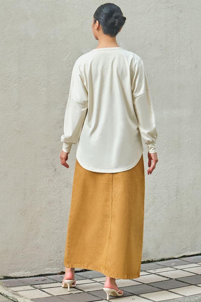 COTTON Castle A-Line Denim Skirt - Camel - Image 4