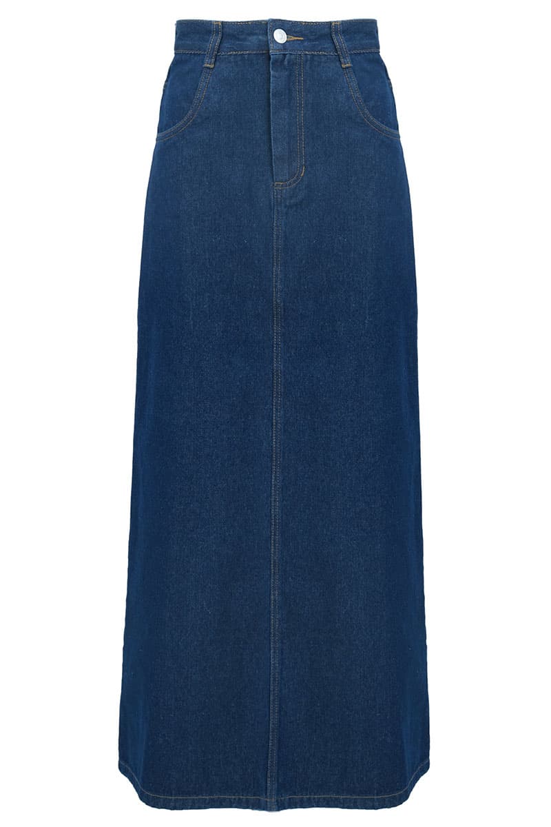 COTTON Castle A-Line Denim Skirt - Dark Wash - Image 2