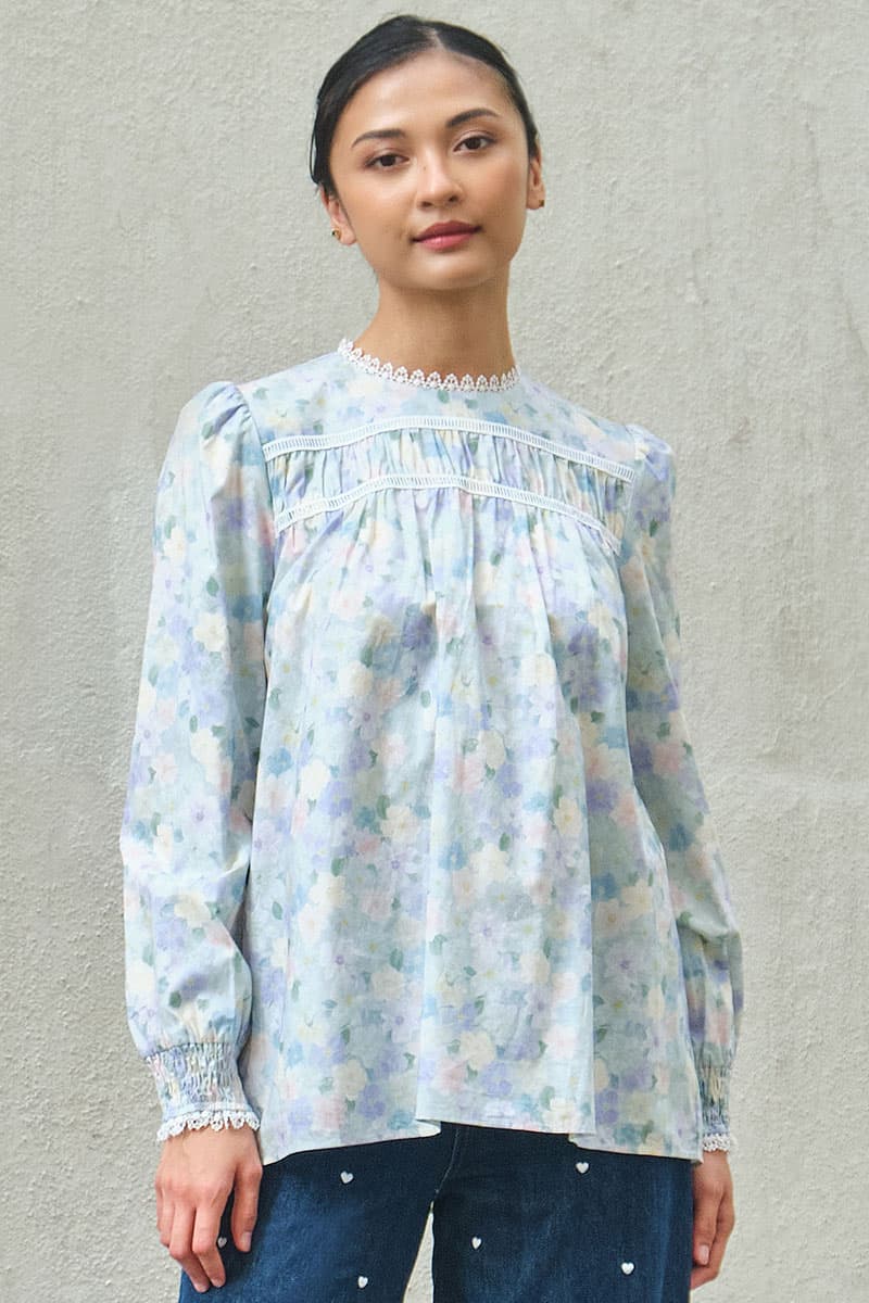 Daytona Flared Blouse - Aqua Floral - Image 1