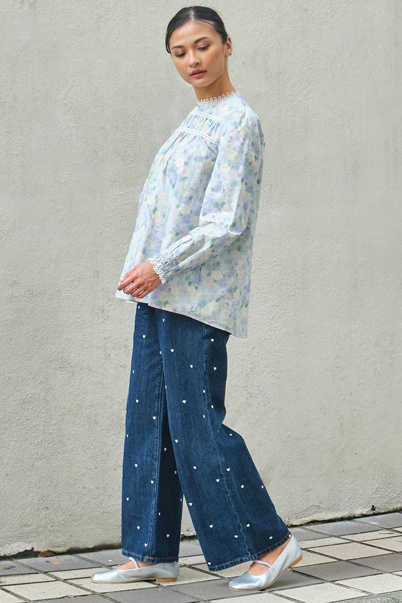 Daytona Flared Blouse - Aqua Floral - Image 3