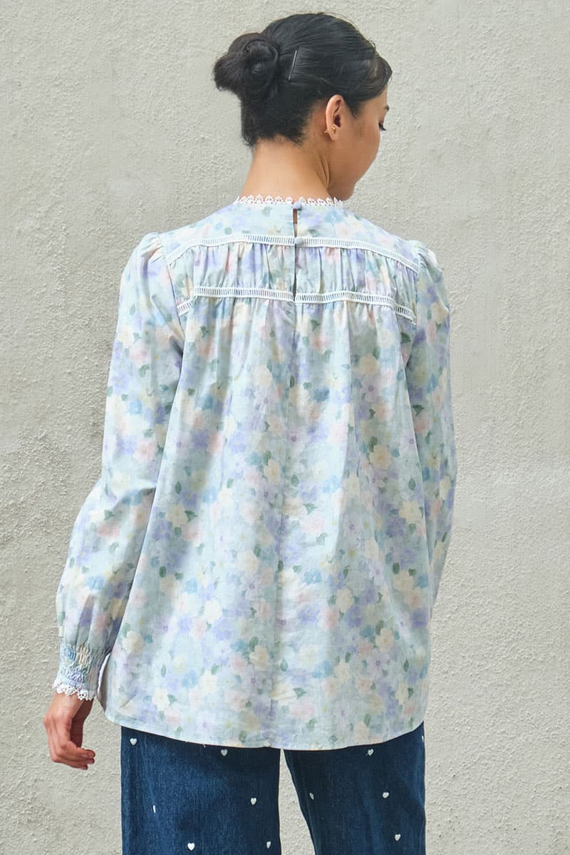 Daytona Flared Blouse - Aqua Floral - Image 4